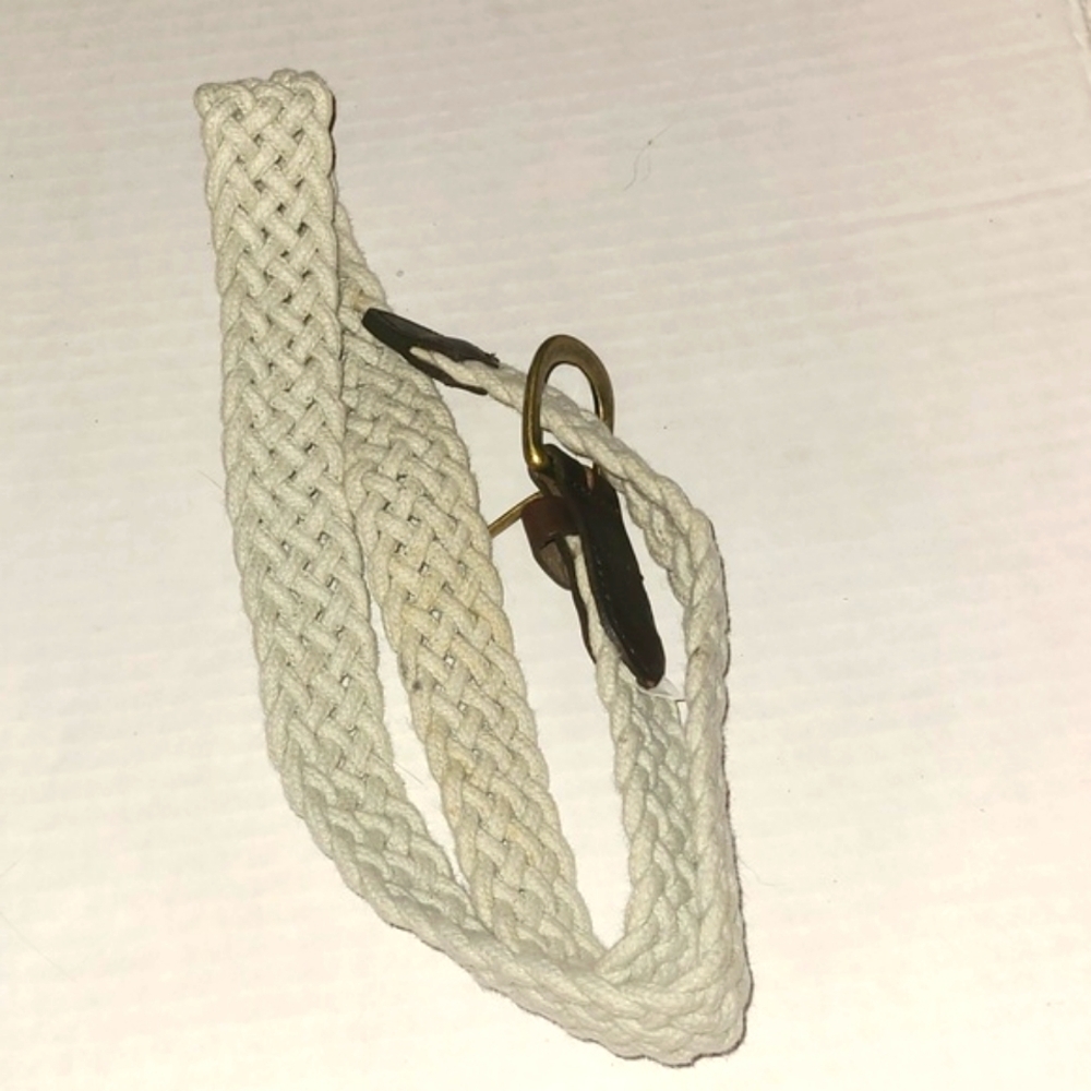 Woven cotton belt cream white with dark brown ends gold brass buckle - Picture 3 of 5